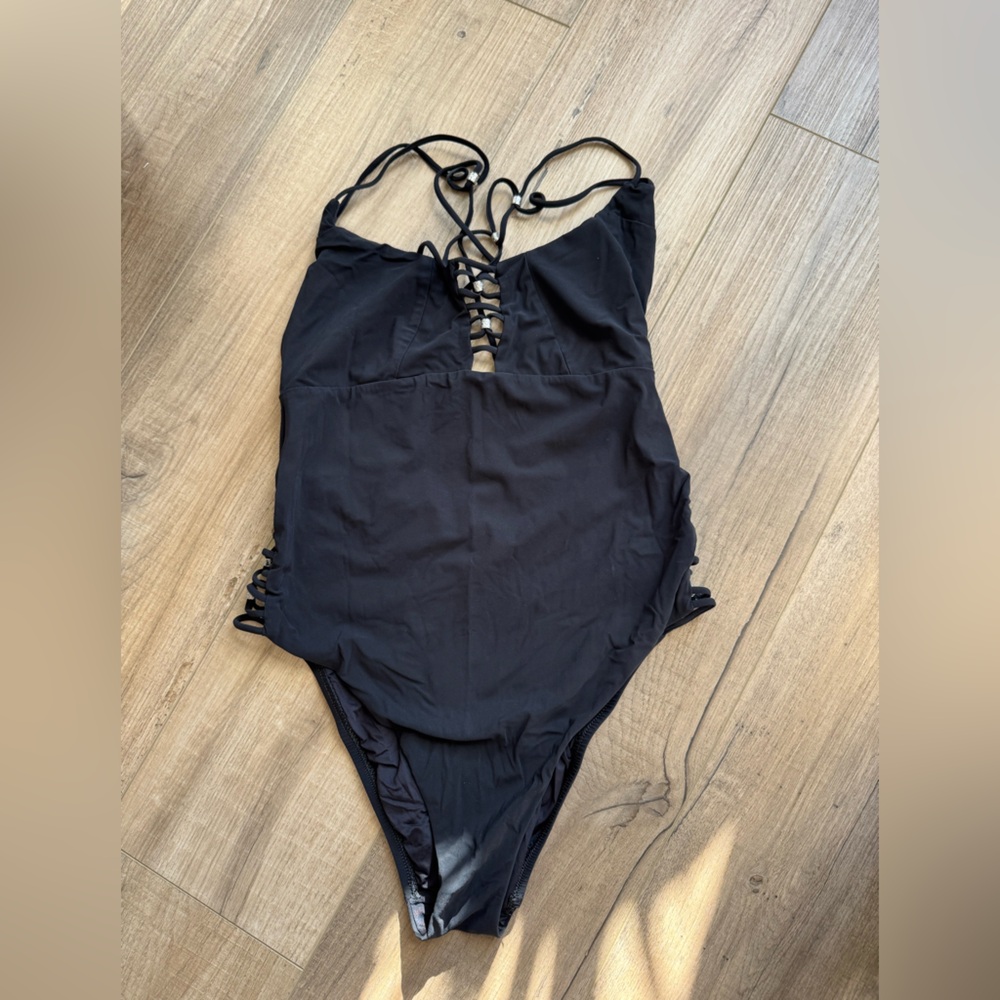 Nanette Lepore Black Lace-Up One-Piece Swimsuit, Size M